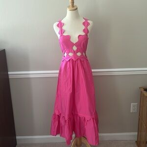 Farm Rio pink cutout midi dress